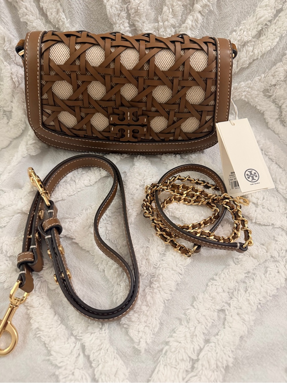 New! Tory Burch Britten Basket Weave Convertible Crossbody